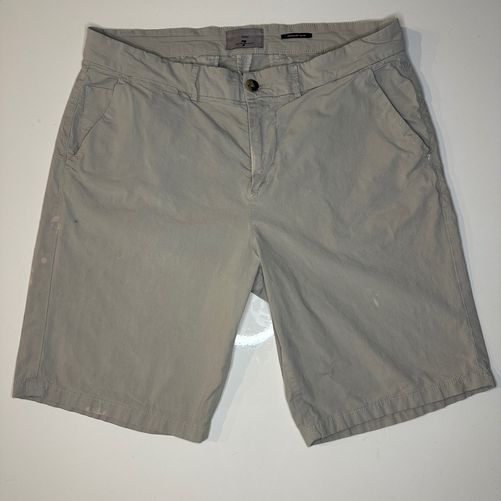 7 For All Mankind Shorts Men 36 Stone Chino Slim Casual Golf Stain